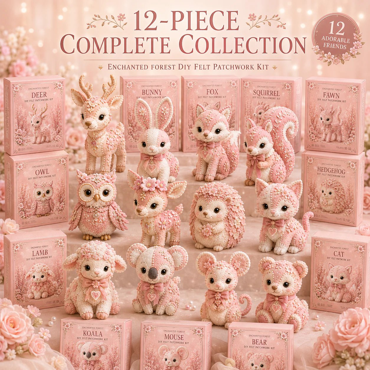 🔥LAST DAY 50% OFF - 💗Pink Woodland Friends DIY Felt Sewing Kit – Make Your Own Cute Animal