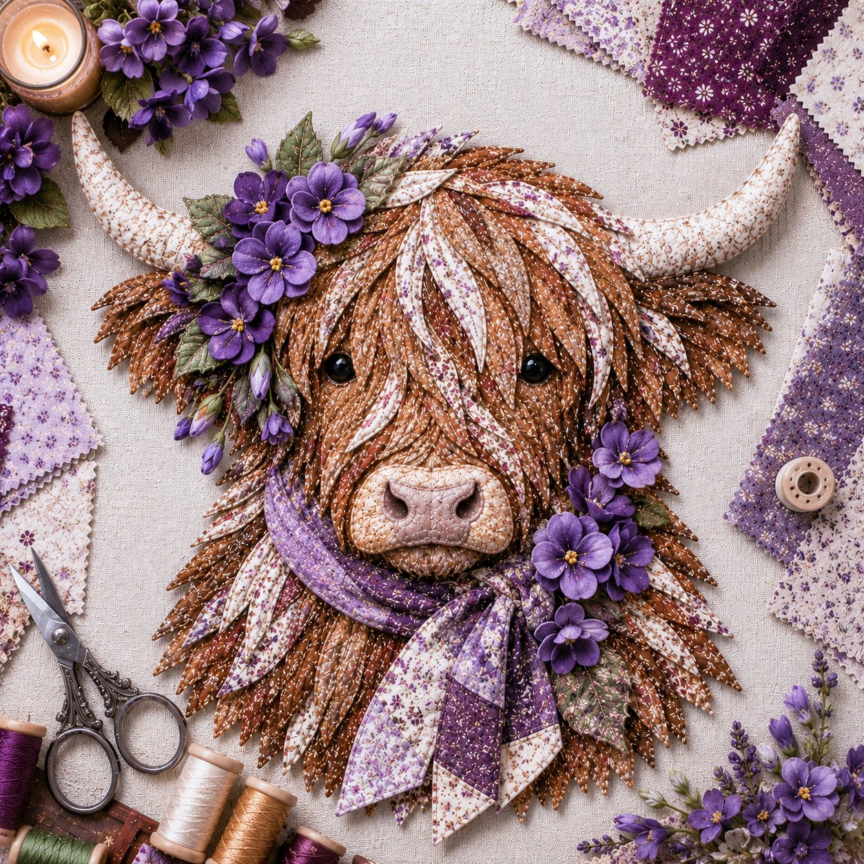 🌸 Birth Flower Highland Cow Fabric Art Diy Kit
