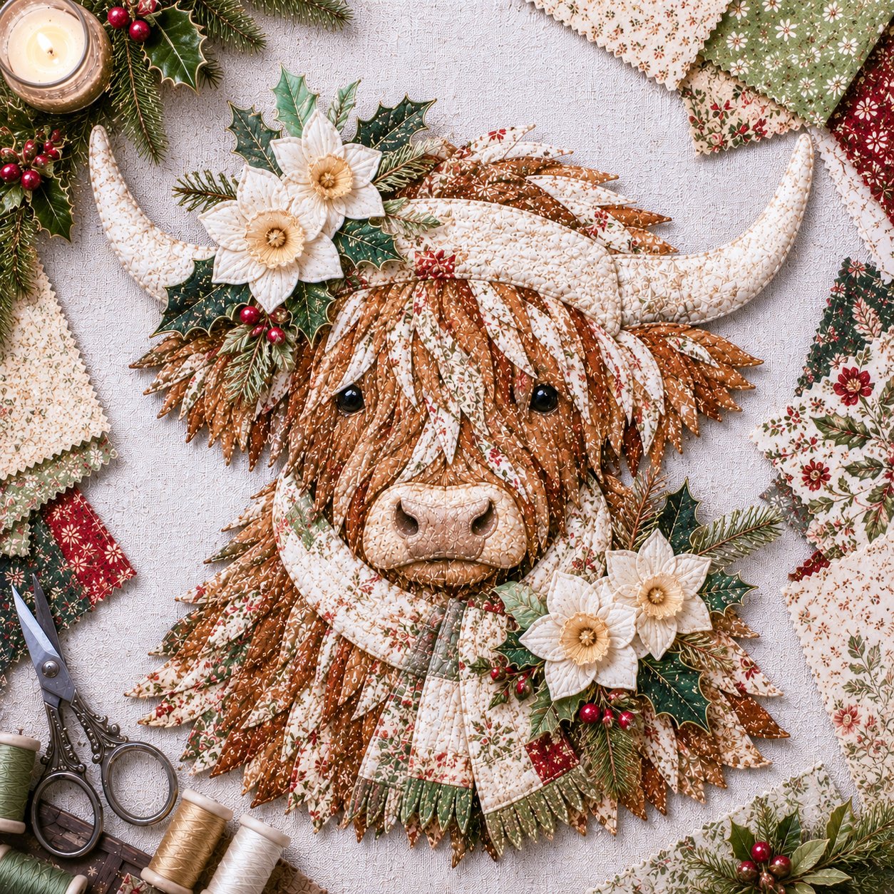 🌸 Birth Flower Highland Cow Fabric Art Diy Kit