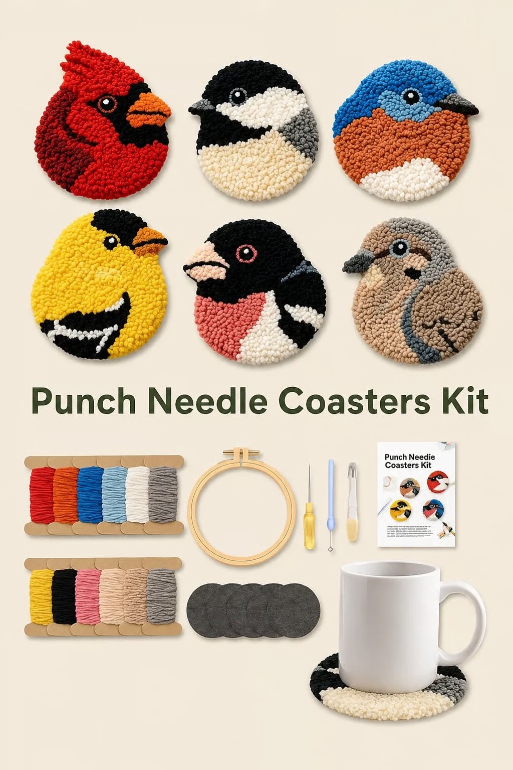 🐦🧶DIY Bird Coasters Punch Needle Kit☕