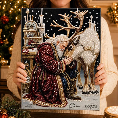 🎅🎄 Premium 3D Pearl Christmas Reindeer Diamond Painting Art Kit |  Luxury Flocked Canvas with Scratch-Resistant Non-Fading Pearl Beads DIY Holiday Decor⛄️❄️