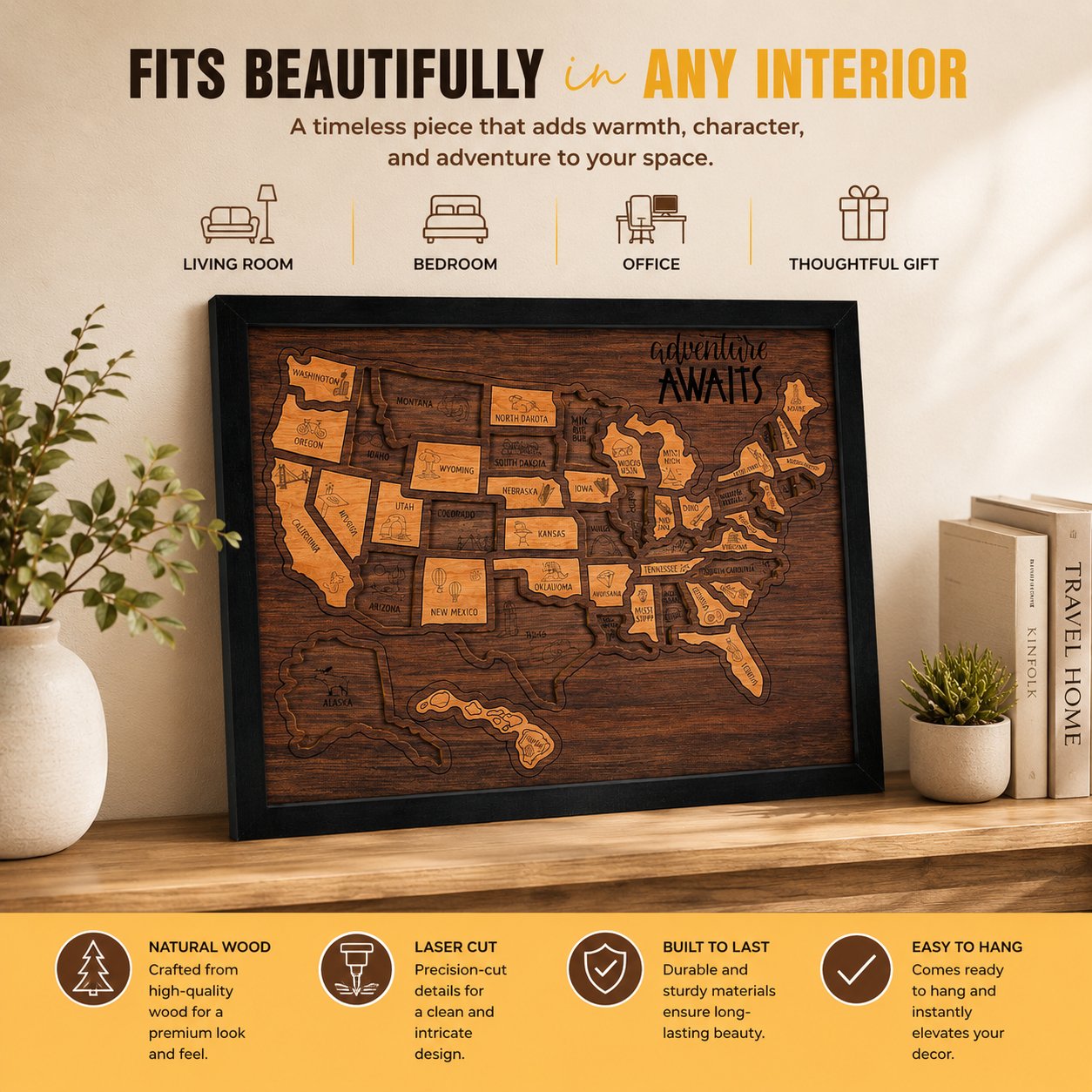 🇺🇸 Wooden USA Travel Map Puzzle🧩 DIY Your Own USA Photo Map & Track Every Journey✨