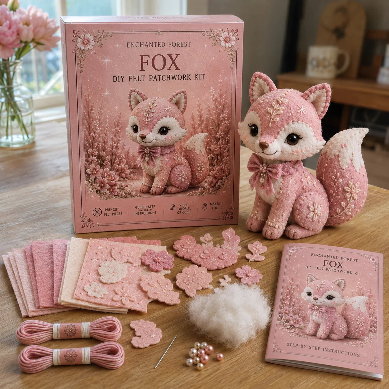 🔥LAST DAY 50% OFF - 💗Pink Woodland Friends DIY Felt Sewing Kit – Make Your Own Cute Animal