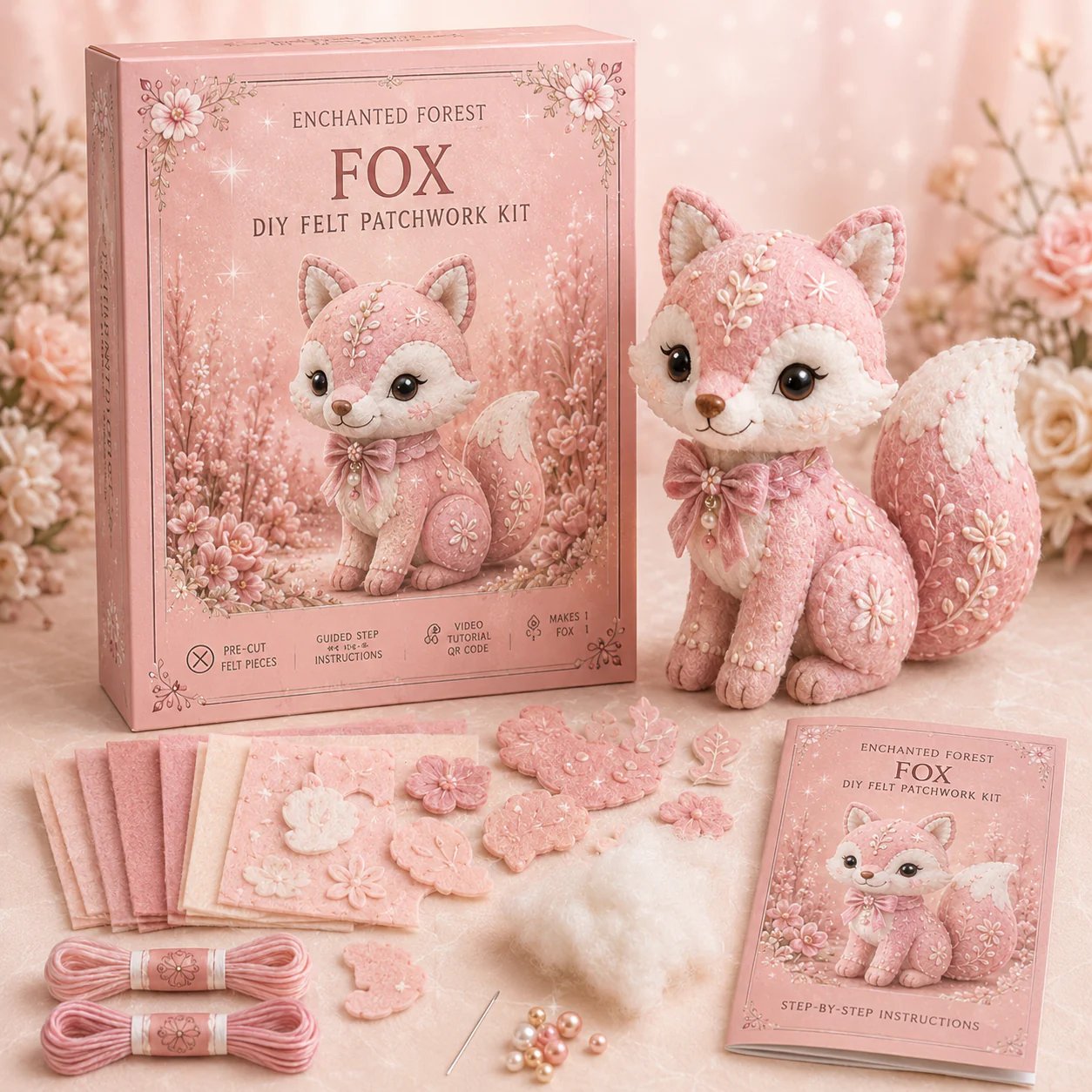 🔥LAST DAY 50% OFF - 💗Pink Woodland Friends DIY Felt Sewing Kit – Make Your Own Cute Animal