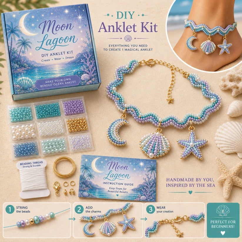 🔥 LAST DAY 49% OFF – 🌊✨ Ocean Guardian DIY Beaded Anklet Kit | Luxury Ocean Theme Anklet with Color-Matched Beads & Sea Charms DIY Coastal Jewelry 🐚✨