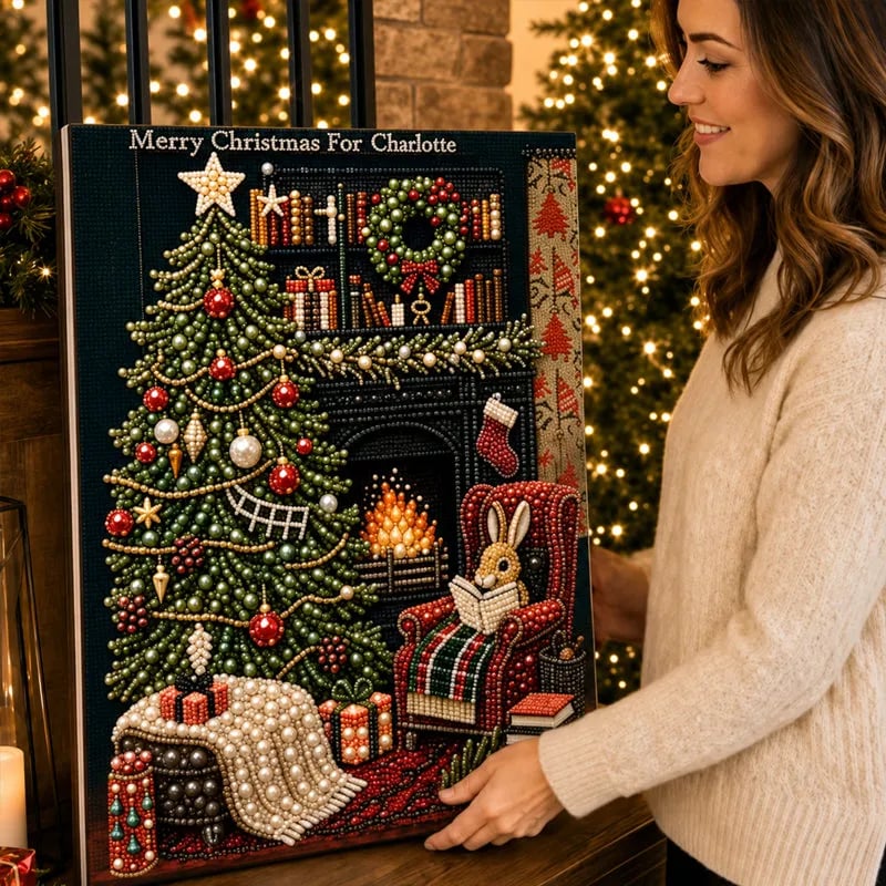 🎅🎄 Premium 3D Pearl Christmas Reindeer Diamond Painting Art Kit |  Luxury Flocked Canvas with Scratch-Resistant Non-Fading Pearl Beads DIY Holiday Decor⛄️❄️